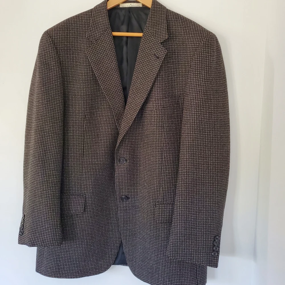JOSEPH ABBOUD 42R Black Tan Wool Blend Suit Blazer Jacket 2 Button 90s Grandpa